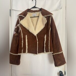 Vintage Wilson’s Leather Maxima Fur lined Suede Jacket with embroidery